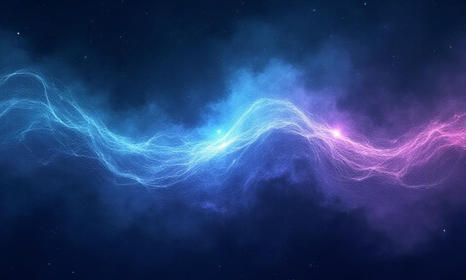 Un concepto abstracto de ondas de sonido fusionándose con nebulosas cósmicas, simbolizando la misión de Cielo Sonoro.
