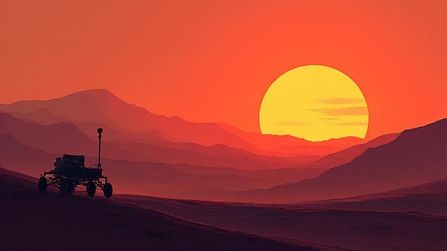 Portada del podcast 'Ecos de Marte', con una ilustración de un paisaje marciano al atardecer.