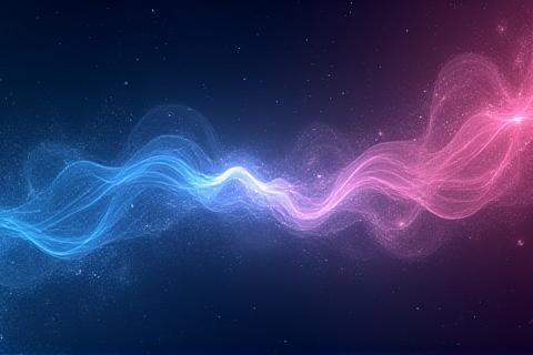 Ondas de sonido abstractas y elementos visuales de audio con temática espacial.